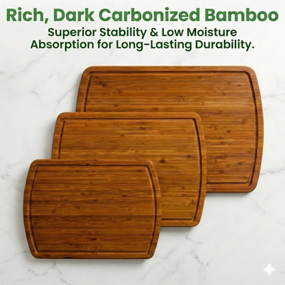 Luxury XL Bamboo Cutting Board Set of 3 with Vertical Grain Strength Technology - Extra Large Wood Cutting Boards for Kitchen and Lightweight Chopping Board Set - Replacements for Life