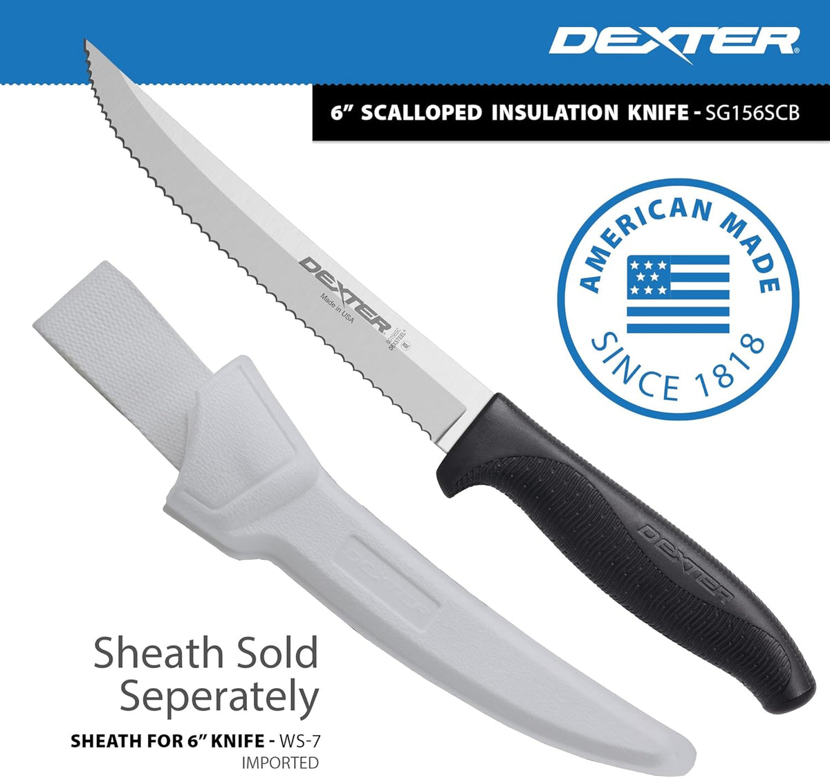 6" Scalloped Insulation Knife, High-Carbon Stainless | Scalloped high-carbon stainless edge cuts insulation cleanly. Slip-resistant black grip trusted by professional installers.