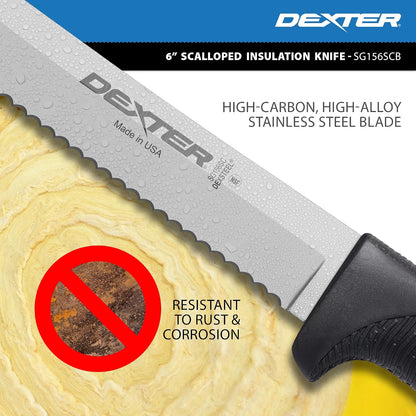 6" Scalloped Insulation Knife, High-Carbon Stainless | Scalloped high-carbon stainless edge cuts insulation cleanly. Slip-resistant black grip trusted by professional installers.