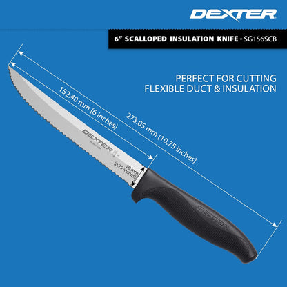 6" Scalloped Insulation Knife, High-Carbon Stainless | Scalloped high-carbon stainless edge cuts insulation cleanly. Slip-resistant black grip trusted by professional installers.