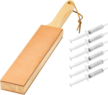 Oversize Double Sided Leather Strop for Knife Sharpening with 6 Diamond Polishing Compounds - Cowhide Stropping Kit with Stropping Compounds, Knife Strop Block Stropping Leather