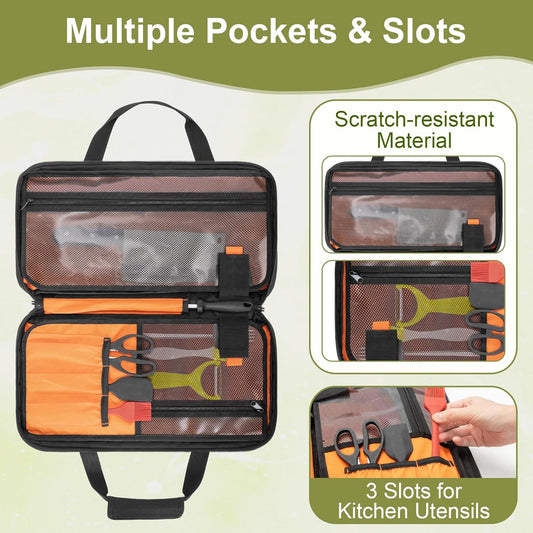 Chef Knife Storage Bag, Kitchen Tool Organizer with 18 Utensil Slots, Knife Set Carrying Case for Culinary Chef, with Detachable Shoulder Strap for Kitchen, Camping & Travel, Bag Only