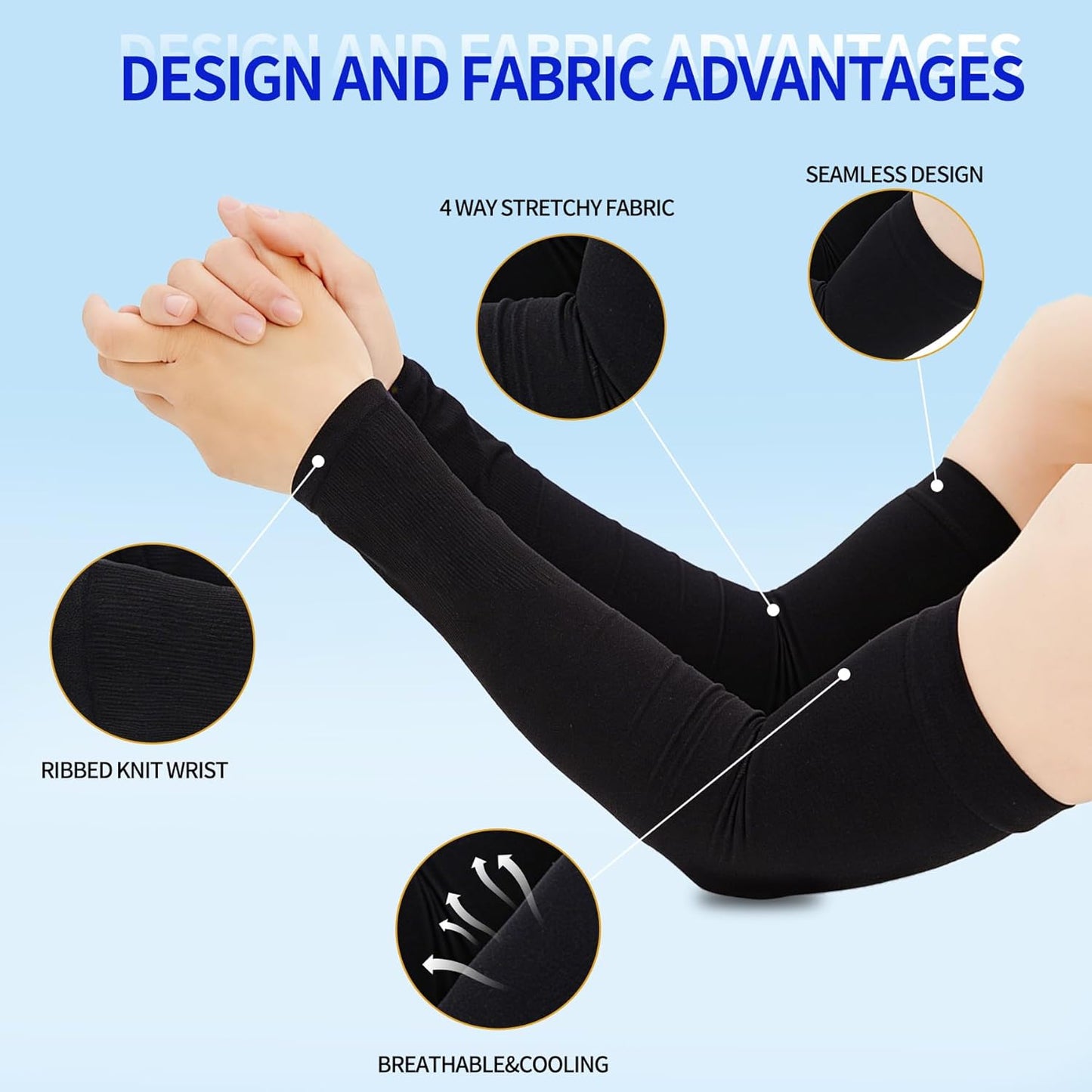 Cooling Arm Sleeves Sun UV Protection Compression for Men Women | 2Pairs, UPF 50, Sports Compression,Tattoo Cover Up ,Fittness,Baseball,Basketball,Cycling,Hiking,Football,Outdoor