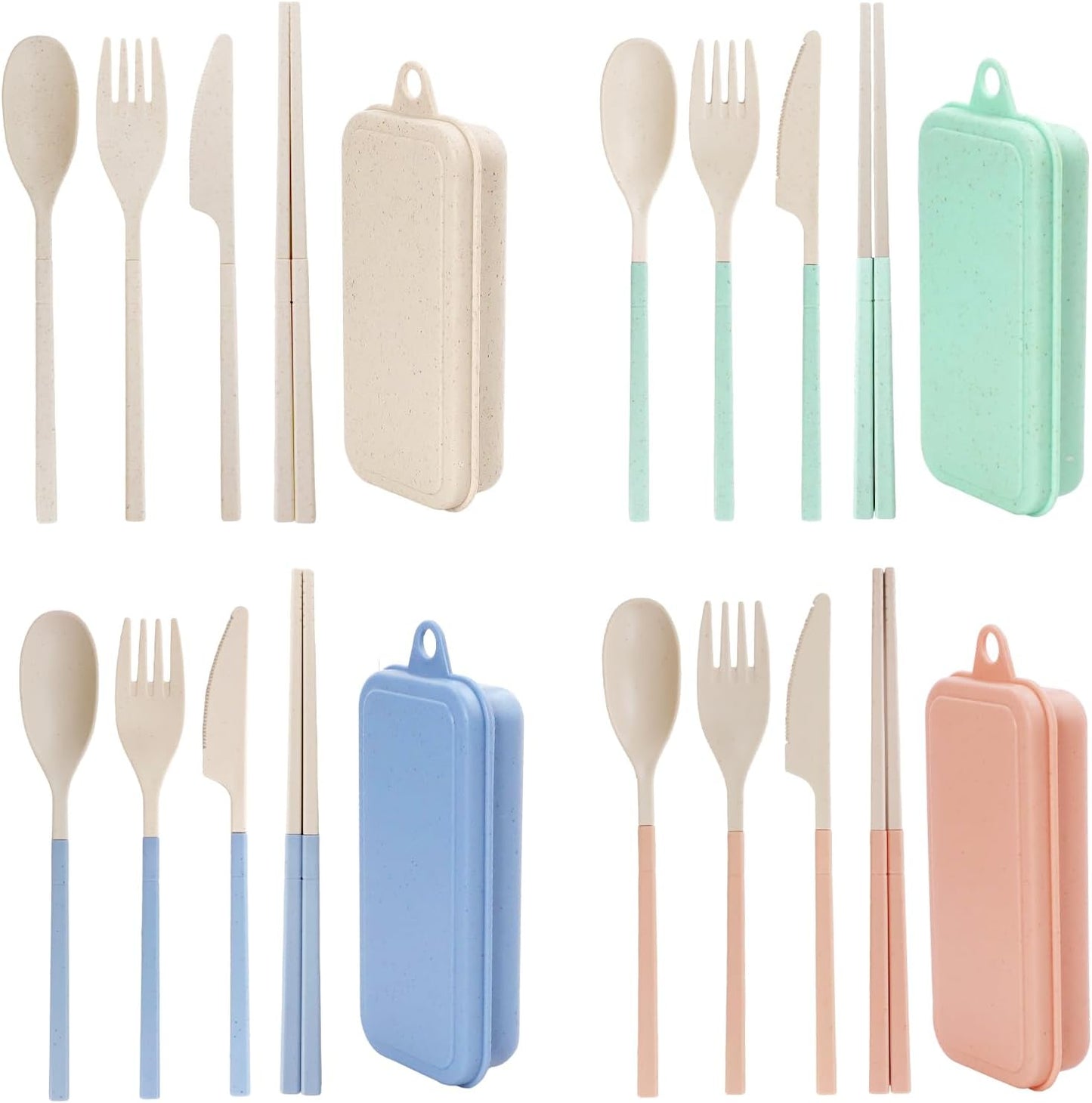 Reusable Travel Utensils Set with Case, 5 Sets Collapsible Cutlery | Portable Utensils Include Spoon Knife Forks Chopsticks for Adult Travel Picnic Camping Or Birthday Use