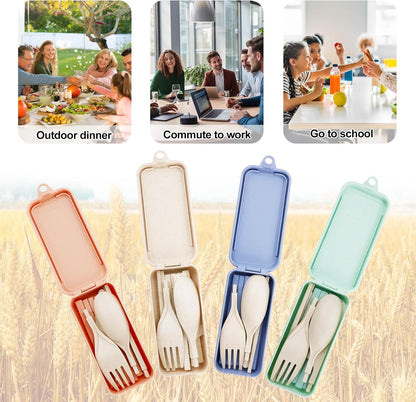 Reusable Travel Utensils Set with Case, 5 Sets Collapsible Cutlery | Portable Utensils Include Spoon Knife Forks Chopsticks for Adult Travel Picnic Camping Or Birthday Use