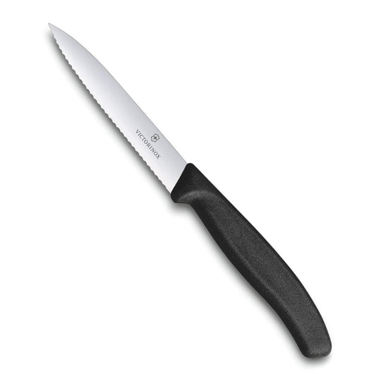 VIC-6.7733 Swiss Classic Paring 4" Serrated Spear Point Blade 5/8" Width at Handle Black