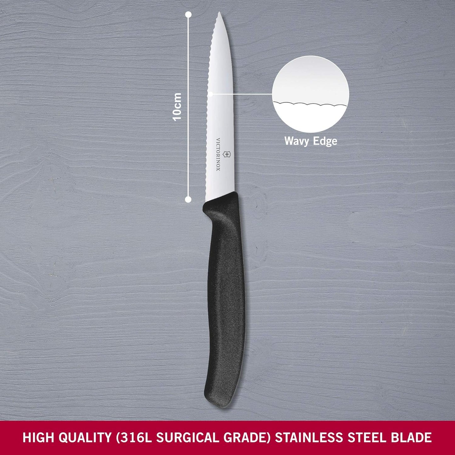 VIC-6.7733 Swiss Classic Paring 4" Serrated Spear Point Blade 5/8" Width at Handle Black