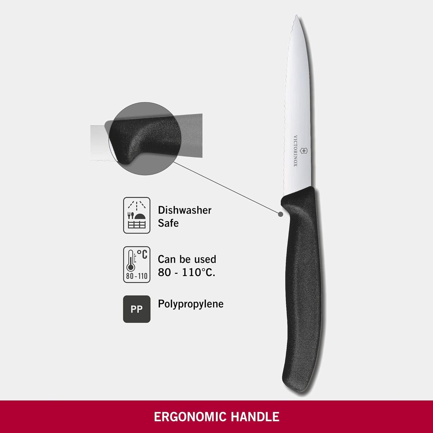 VIC-6.7733 Swiss Classic Paring 4" Serrated Spear Point Blade 5/8" Width at Handle Black