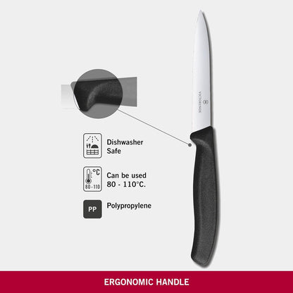 VIC-6.7733 Swiss Classic Paring 4" Serrated Spear Point Blade 5/8" Width at Handle Black