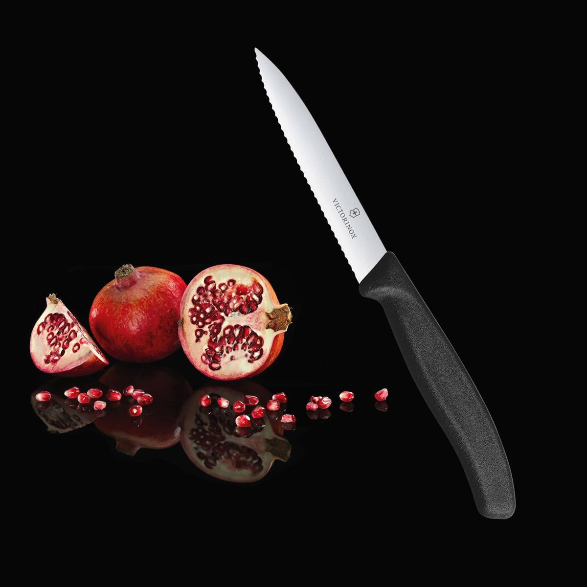 VIC-6.7733 Swiss Classic Paring 4" Serrated Spear Point Blade 5/8" Width at Handle Black