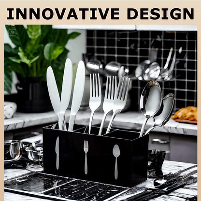 Silverware Organizer Countertop,Acrylic Small Silverware Caddy for Countertop,Knife Fork and Spoon Organizer for Kitchen Storage,Cabinet and Dining Room(Black)