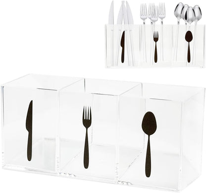 Silverware Organizer Countertop,Acrylic Small Silverware Caddy for Countertop,Knife Fork and Spoon Organizer for Kitchen Storage,Cabinet and Dining Room(Black)