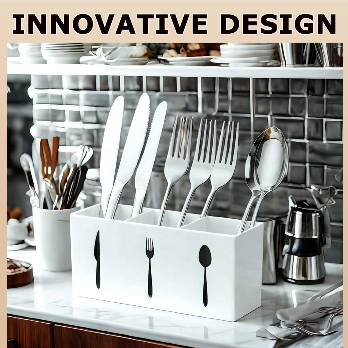 Silverware Organizer Countertop,Acrylic Small Silverware Caddy for Countertop,Knife Fork and Spoon Organizer for Kitchen Storage,Cabinet and Dining Room(Black)