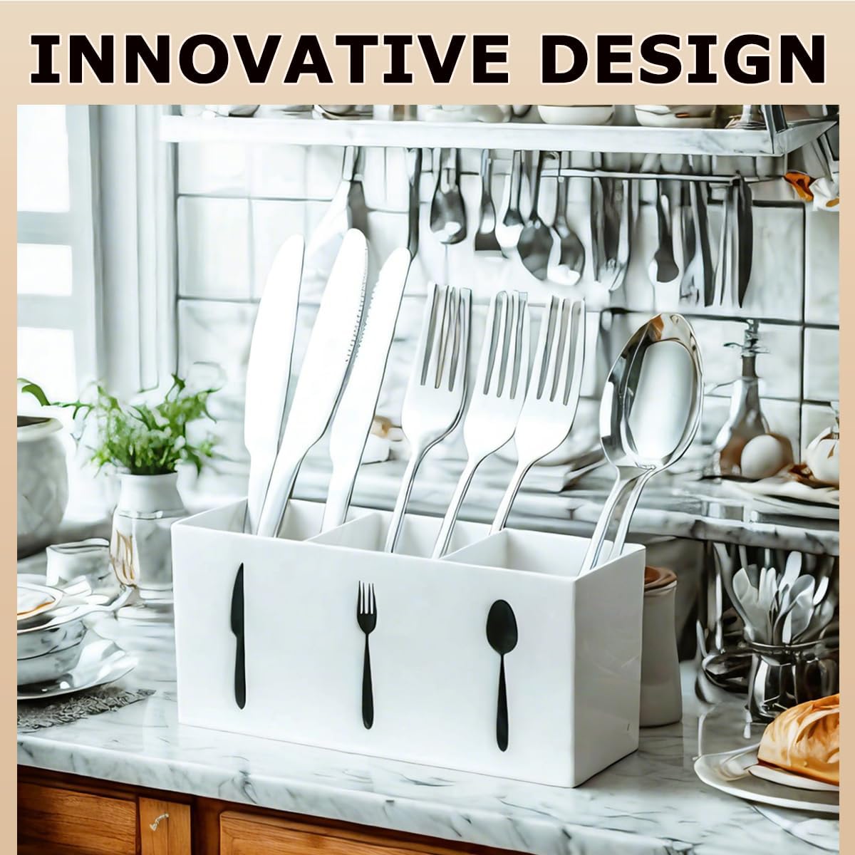 Silverware Organizer Countertop,Acrylic Small Silverware Caddy for Countertop,Knife Fork and Spoon Organizer for Kitchen Storage,Cabinet and Dining Room(Black)