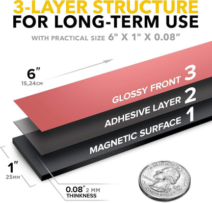 Magnetic Strips with Adhesive Backing - Magnetic Tape for Crafts - Tool and Knife Magnet Strips for Kitchen, Garage and Garden - Adhesive Magnetic Tool Holder Strip for Wall (10 Pieces, 6" x 1")