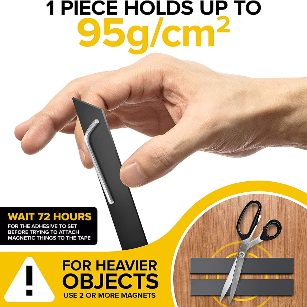 Magnetic Strips with Adhesive Backing - Magnetic Tape for Crafts - Tool and Knife Magnet Strips for Kitchen, Garage and Garden - Adhesive Magnetic Tool Holder Strip for Wall (10 Pieces, 6" x 1")