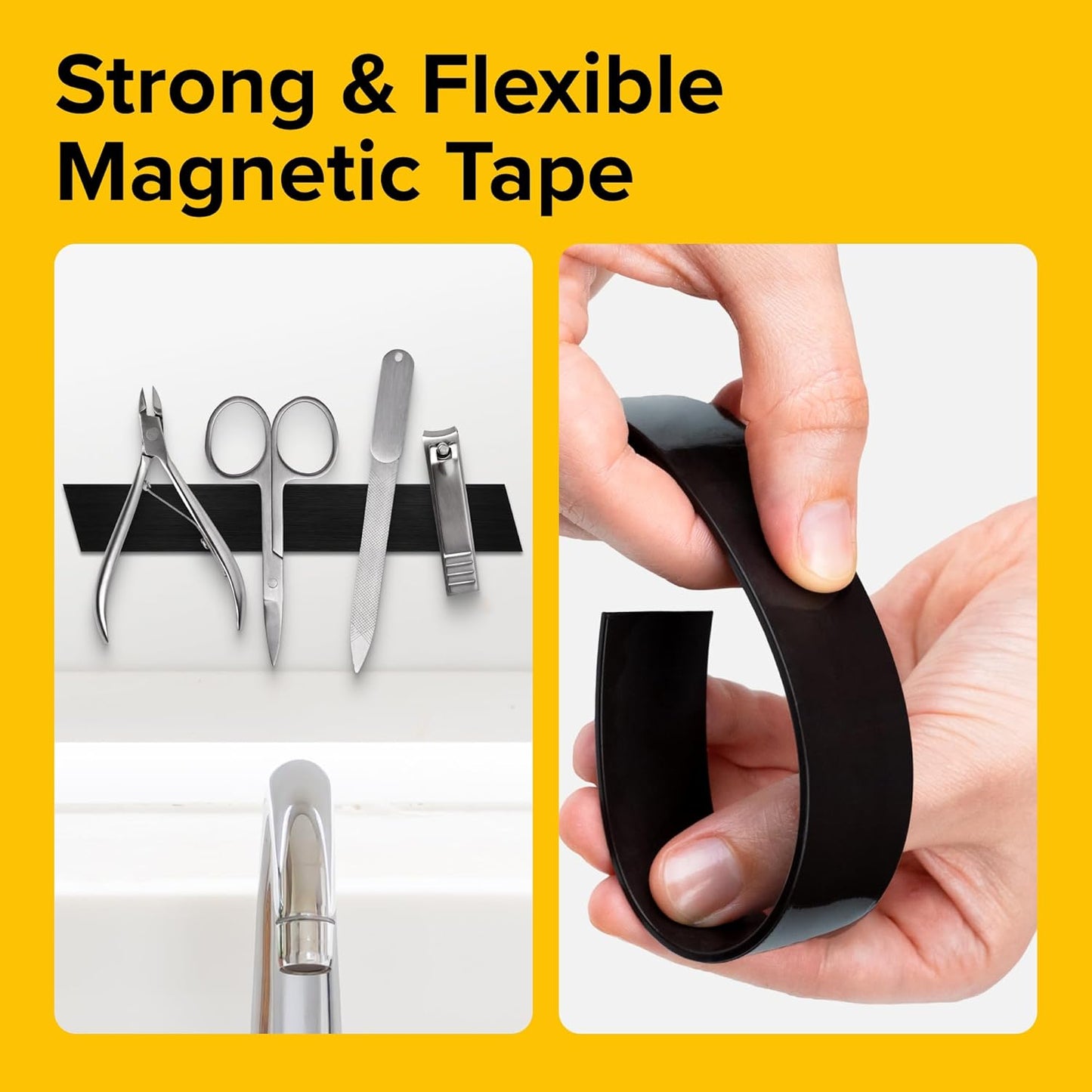 Magnetic Strips with Adhesive Backing - Magnetic Tape for Crafts - Tool and Knife Magnet Strips for Kitchen, Garage and Garden - Adhesive Magnetic Tool Holder Strip for Wall (10 Pieces, 6" x 1")