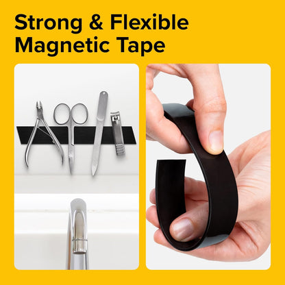 Magnetic Strips with Adhesive Backing - Magnetic Tape for Crafts - Tool and Knife Magnet Strips for Kitchen, Garage and Garden - Adhesive Magnetic Tool Holder Strip for Wall (10 Pieces, 6" x 1")