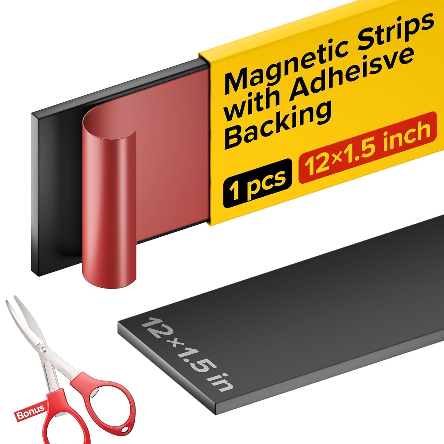 Magnetic Strips with Adhesive Backing - Magnetic Tape for Crafts - Tool and Knife Magnet Strips for Kitchen, Garage and Garden - Adhesive Magnetic Tool Holder Strip for Wall (10 Pieces, 6" x 1")