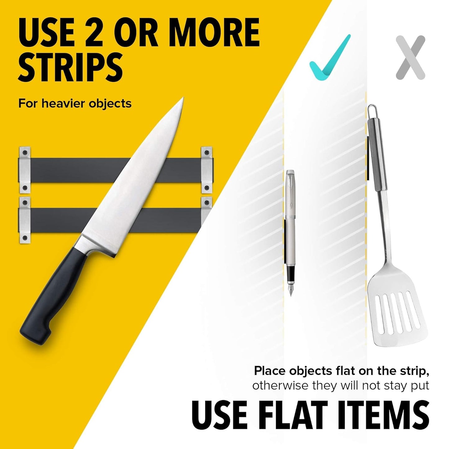 Magnetic Strips with Adhesive Backing - Magnetic Tape for Crafts - Tool and Knife Magnet Strips for Kitchen, Garage and Garden - Adhesive Magnetic Tool Holder Strip for Wall (10 Pieces, 6" x 1")