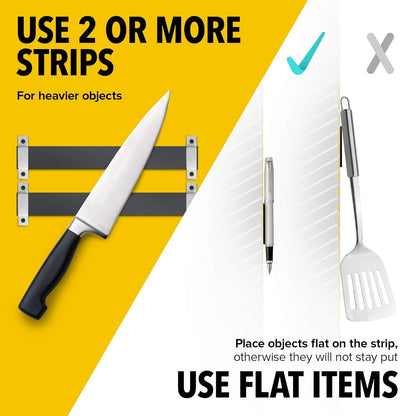 Magnetic Strips with Adhesive Backing - Magnetic Tape for Crafts - Tool and Knife Magnet Strips for Kitchen, Garage and Garden - Adhesive Magnetic Tool Holder Strip for Wall (10 Pieces, 6" x 1")