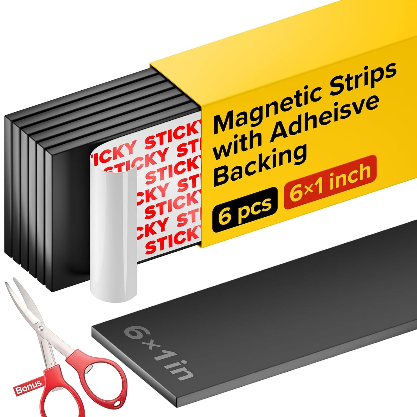 Magnetic Strips with Adhesive Backing - Magnetic Tape for Crafts - Tool and Knife Magnet Strips for Kitchen, Garage and Garden - Adhesive Magnetic Tool Holder Strip for Wall (10 Pieces, 6" x 1")