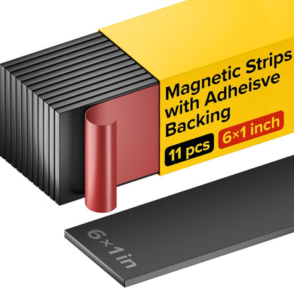 Magnetic Strips with Adhesive Backing - Magnetic Tape for Crafts - Tool and Knife Magnet Strips for Kitchen, Garage and Garden - Adhesive Magnetic Tool Holder Strip for Wall (10 Pieces, 6" x 1")