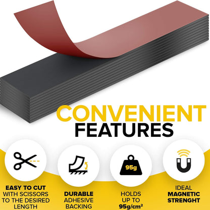 Magnetic Strips with Adhesive Backing - Magnetic Tape for Crafts - Tool and Knife Magnet Strips for Kitchen, Garage and Garden - Adhesive Magnetic Tool Holder Strip for Wall (10 Pieces, 6" x 1")