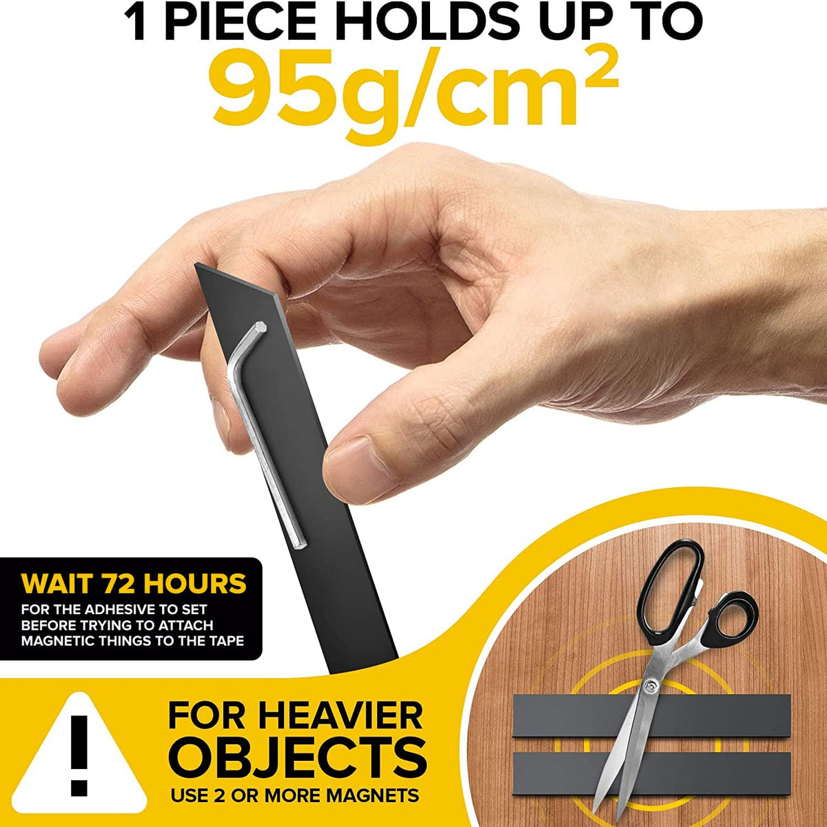 Magnetic Strips with Adhesive Backing - Magnetic Tape for Crafts - Tool and Knife Magnet Strips for Kitchen, Garage and Garden - Adhesive Magnetic Tool Holder Strip for Wall (10 Pieces, 6" x 1")