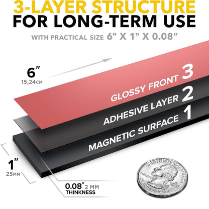 Magnetic Strips with Adhesive Backing - Magnetic Tape for Crafts - Tool and Knife Magnet Strips for Kitchen, Garage and Garden - Adhesive Magnetic Tool Holder Strip for Wall (10 Pieces, 6" x 1")