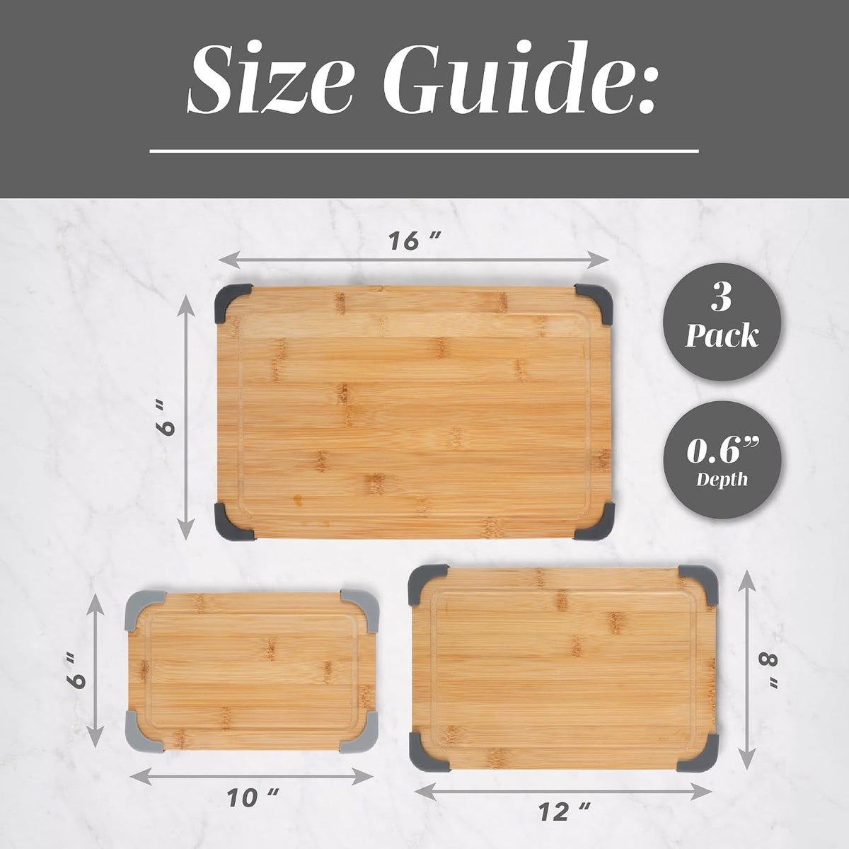 Non-Slip Cutting Board Set – Kitchen Essentials with Easy Grip Handle for Meat, Veggies, and Fruits, 3 Cutting Boards, Bamboo Non-Slip Grey