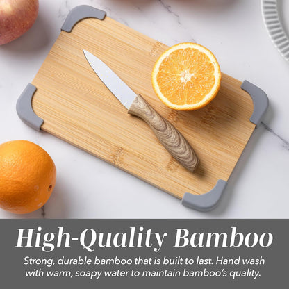 Non-Slip Cutting Board Set – Kitchen Essentials with Easy Grip Handle for Meat, Veggies, and Fruits, 3 Cutting Boards, Bamboo Non-Slip Grey