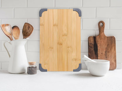 Non-Slip Cutting Board Set – Kitchen Essentials with Easy Grip Handle for Meat, Veggies, and Fruits, 3 Cutting Boards, Bamboo Non-Slip Grey