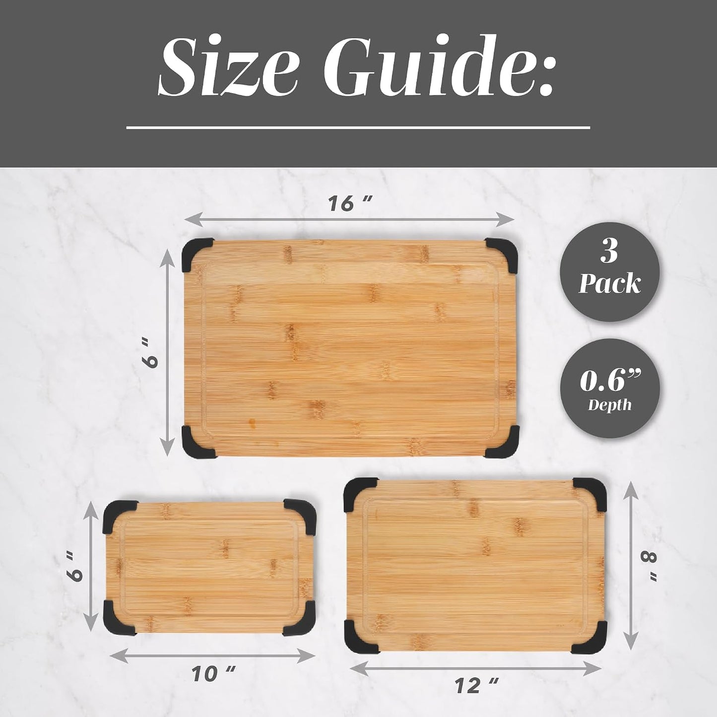 Non-Slip Cutting Board Set – Kitchen Essentials with Easy Grip Handle for Meat, Veggies, and Fruits, 3 Cutting Boards, Bamboo Non-Slip Grey