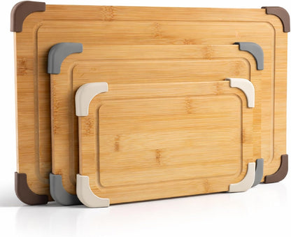 Non-Slip Cutting Board Set – Kitchen Essentials with Easy Grip Handle for Meat, Veggies, and Fruits, 3 Cutting Boards, Bamboo Non-Slip Grey