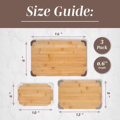 Non-Slip Cutting Board Set – Kitchen Essentials with Easy Grip Handle for Meat, Veggies, and Fruits, 3 Cutting Boards, Bamboo Non-Slip Grey