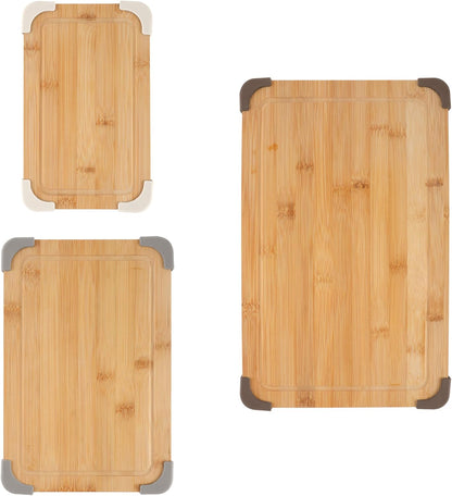Non-Slip Cutting Board Set – Kitchen Essentials with Easy Grip Handle for Meat, Veggies, and Fruits, 3 Cutting Boards, Bamboo Non-Slip Grey