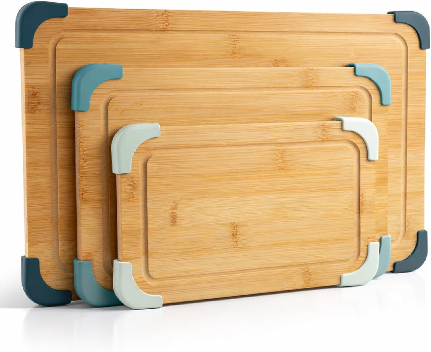 Non-Slip Cutting Board Set – Kitchen Essentials with Easy Grip Handle for Meat, Veggies, and Fruits, 3 Cutting Boards, Bamboo Non-Slip Grey