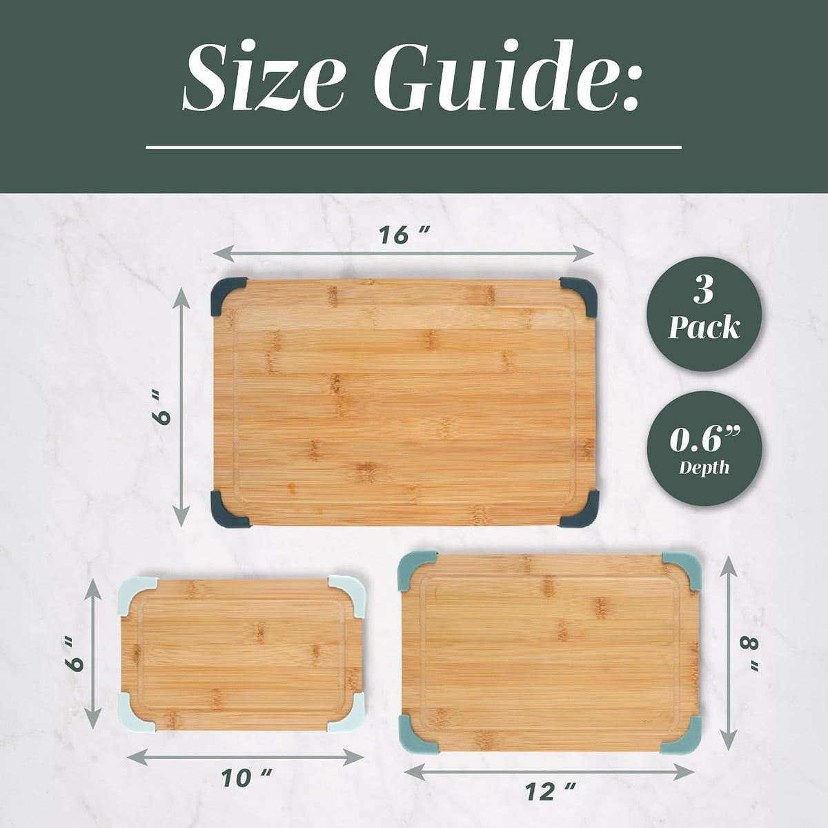 Non-Slip Cutting Board Set – Kitchen Essentials with Easy Grip Handle for Meat, Veggies, and Fruits, 3 Cutting Boards, Bamboo Non-Slip Grey