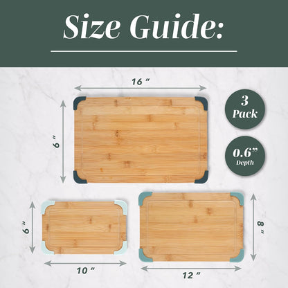 Non-Slip Cutting Board Set – Kitchen Essentials with Easy Grip Handle for Meat, Veggies, and Fruits, 3 Cutting Boards, Bamboo Non-Slip Grey