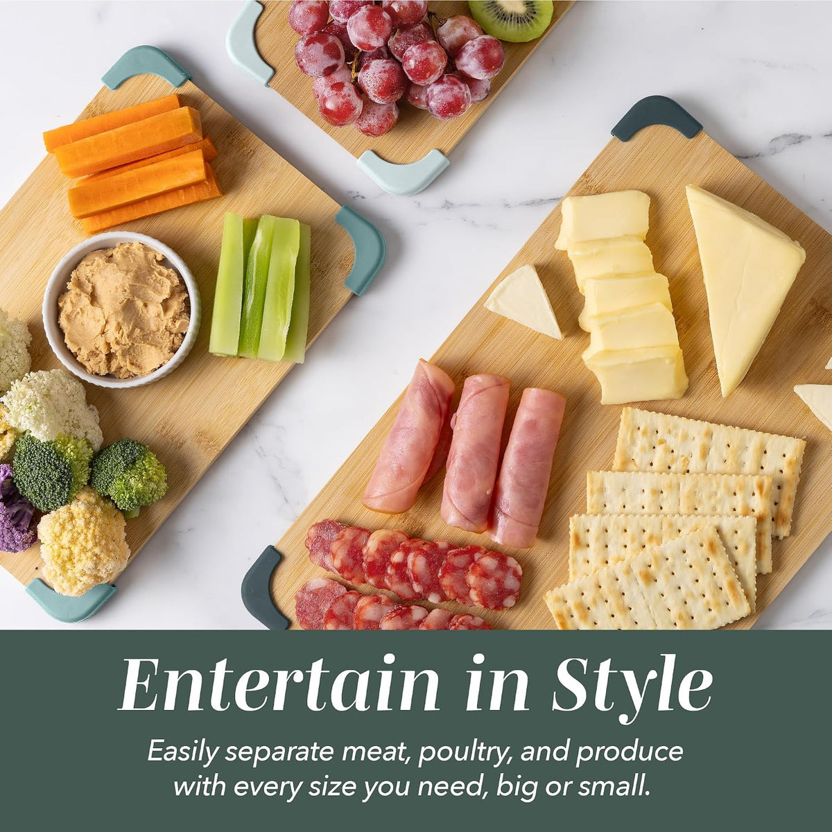 Non-Slip Cutting Board Set – Kitchen Essentials with Easy Grip Handle for Meat, Veggies, and Fruits, 3 Cutting Boards, Bamboo Non-Slip Grey