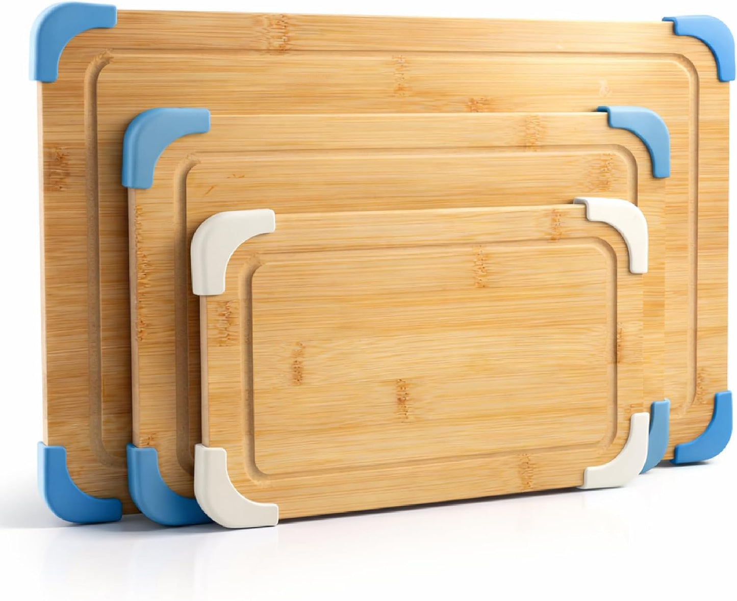 Non-Slip Cutting Board Set – Kitchen Essentials with Easy Grip Handle for Meat, Veggies, and Fruits, 3 Cutting Boards, Bamboo Non-Slip Grey
