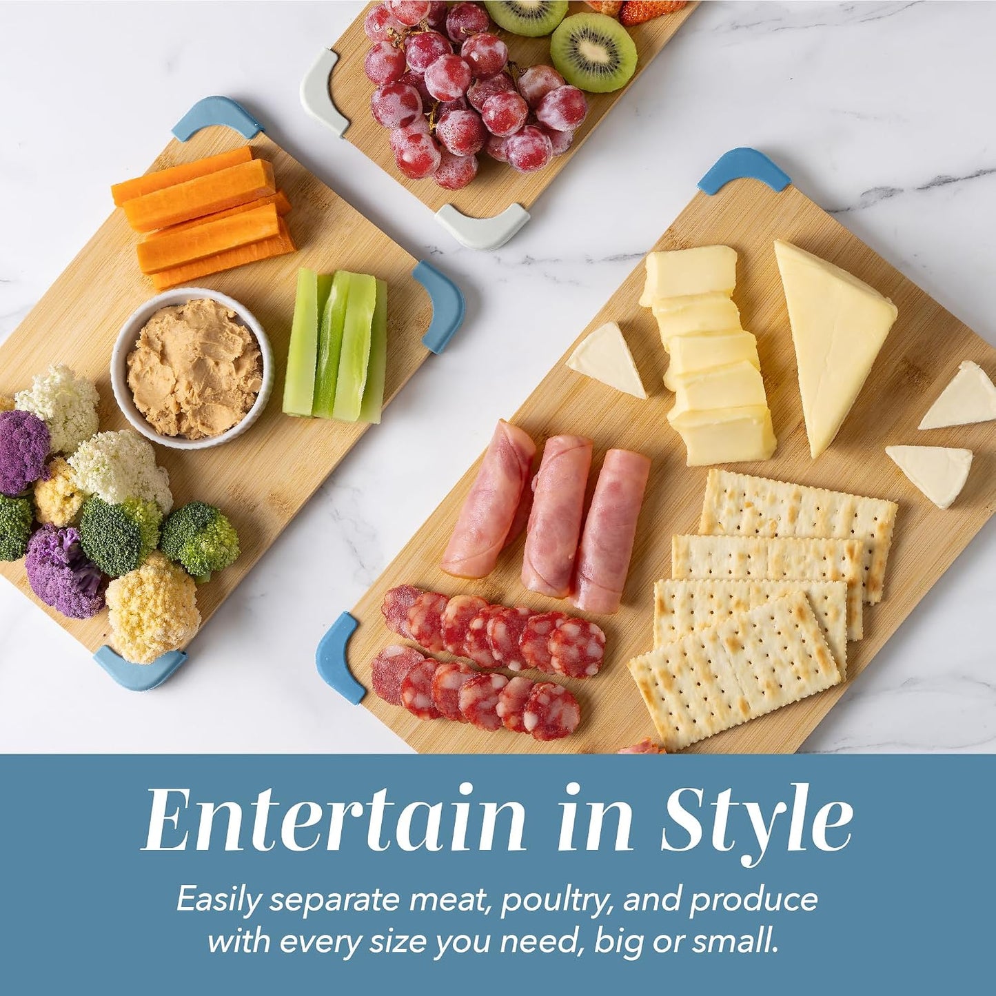 Non-Slip Cutting Board Set – Kitchen Essentials with Easy Grip Handle for Meat, Veggies, and Fruits, 3 Cutting Boards, Bamboo Non-Slip Grey