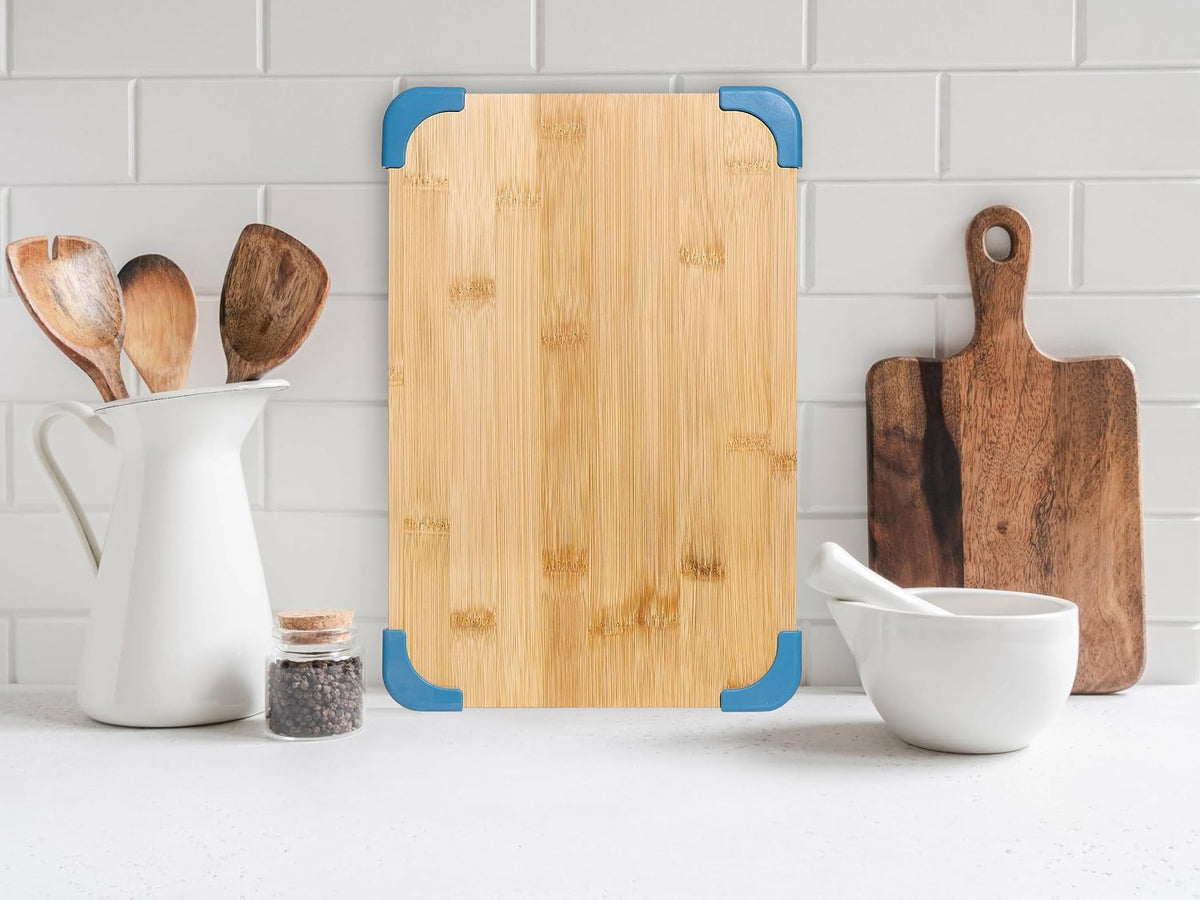 Non-Slip Cutting Board Set – Kitchen Essentials with Easy Grip Handle for Meat, Veggies, and Fruits, 3 Cutting Boards, Bamboo Non-Slip Grey