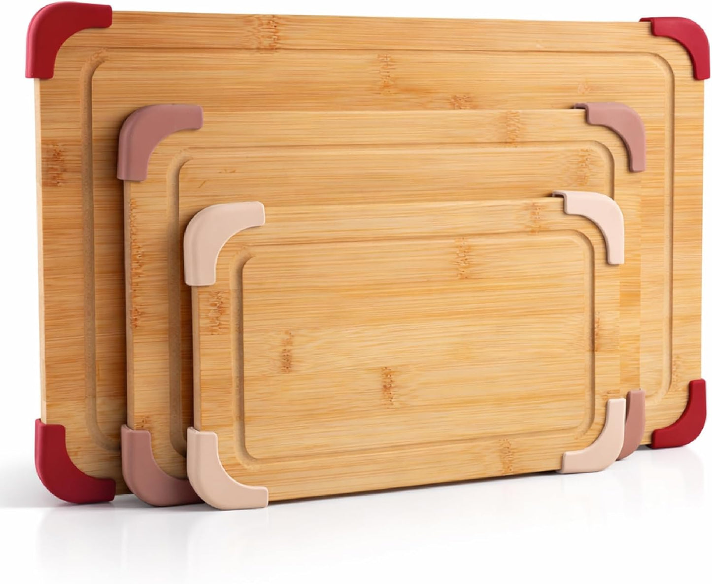 Non-Slip Cutting Board Set – Kitchen Essentials with Easy Grip Handle for Meat, Veggies, and Fruits, 3 Cutting Boards, Bamboo Non-Slip Grey