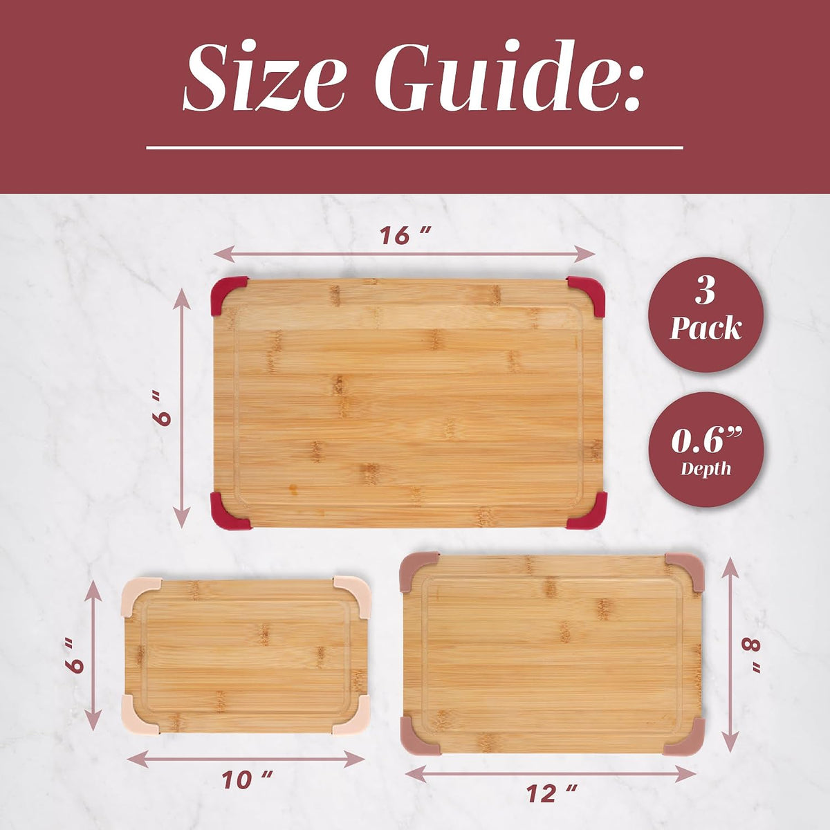Non-Slip Cutting Board Set – Kitchen Essentials with Easy Grip Handle for Meat, Veggies, and Fruits, 3 Cutting Boards, Bamboo Non-Slip Grey