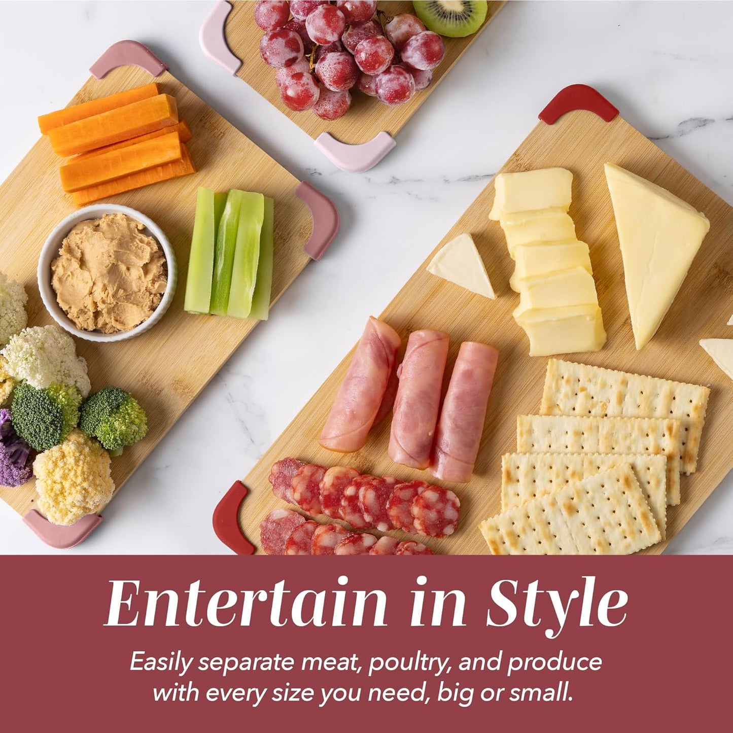 Non-Slip Cutting Board Set – Kitchen Essentials with Easy Grip Handle for Meat, Veggies, and Fruits, 3 Cutting Boards, Bamboo Non-Slip Grey