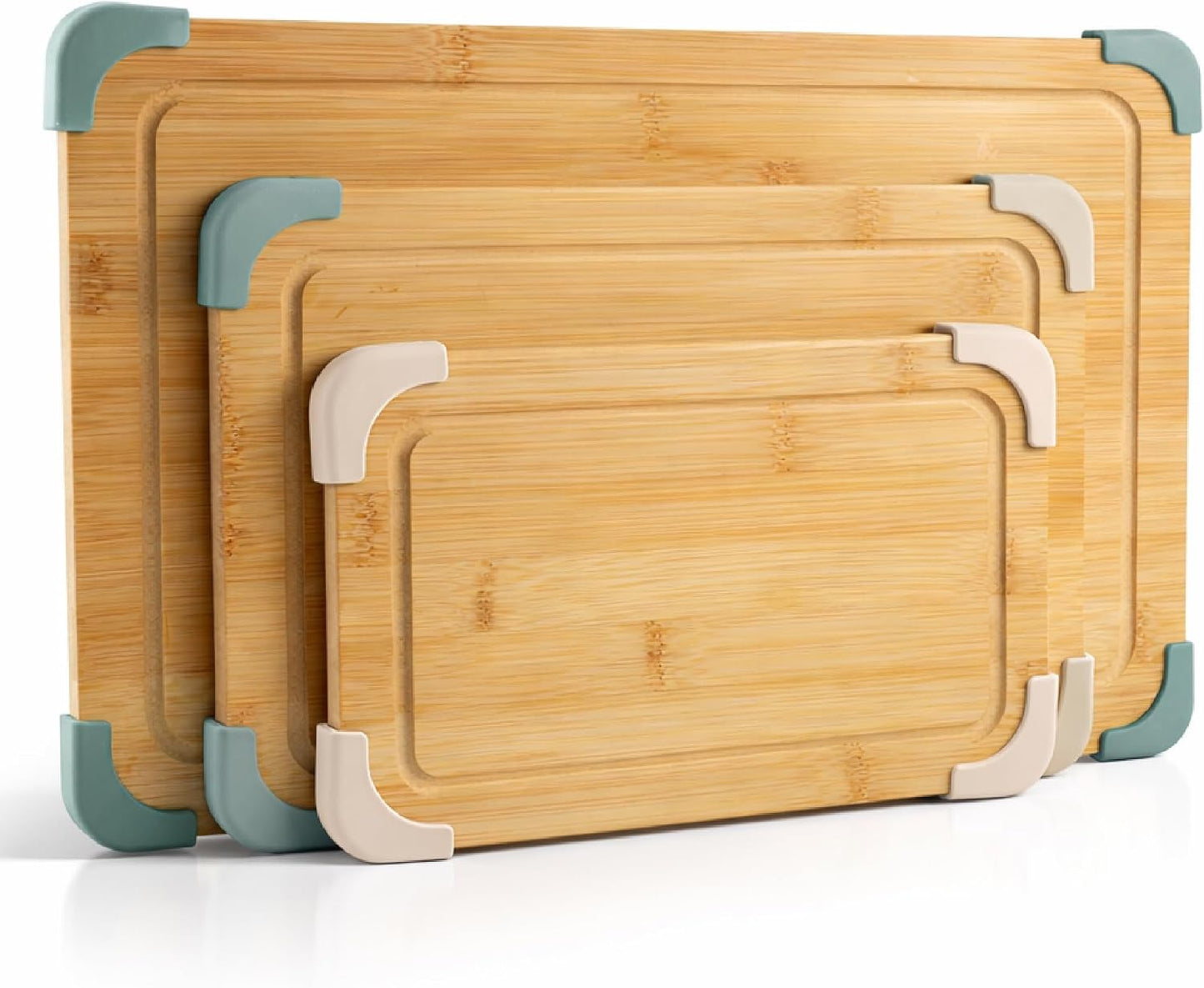 Non-Slip Cutting Board Set – Kitchen Essentials with Easy Grip Handle for Meat, Veggies, and Fruits, 3 Cutting Boards, Bamboo Non-Slip Grey