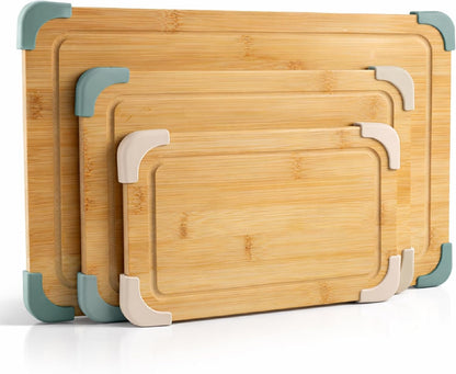 Non-Slip Cutting Board Set – Kitchen Essentials with Easy Grip Handle for Meat, Veggies, and Fruits, 3 Cutting Boards, Bamboo Non-Slip Grey