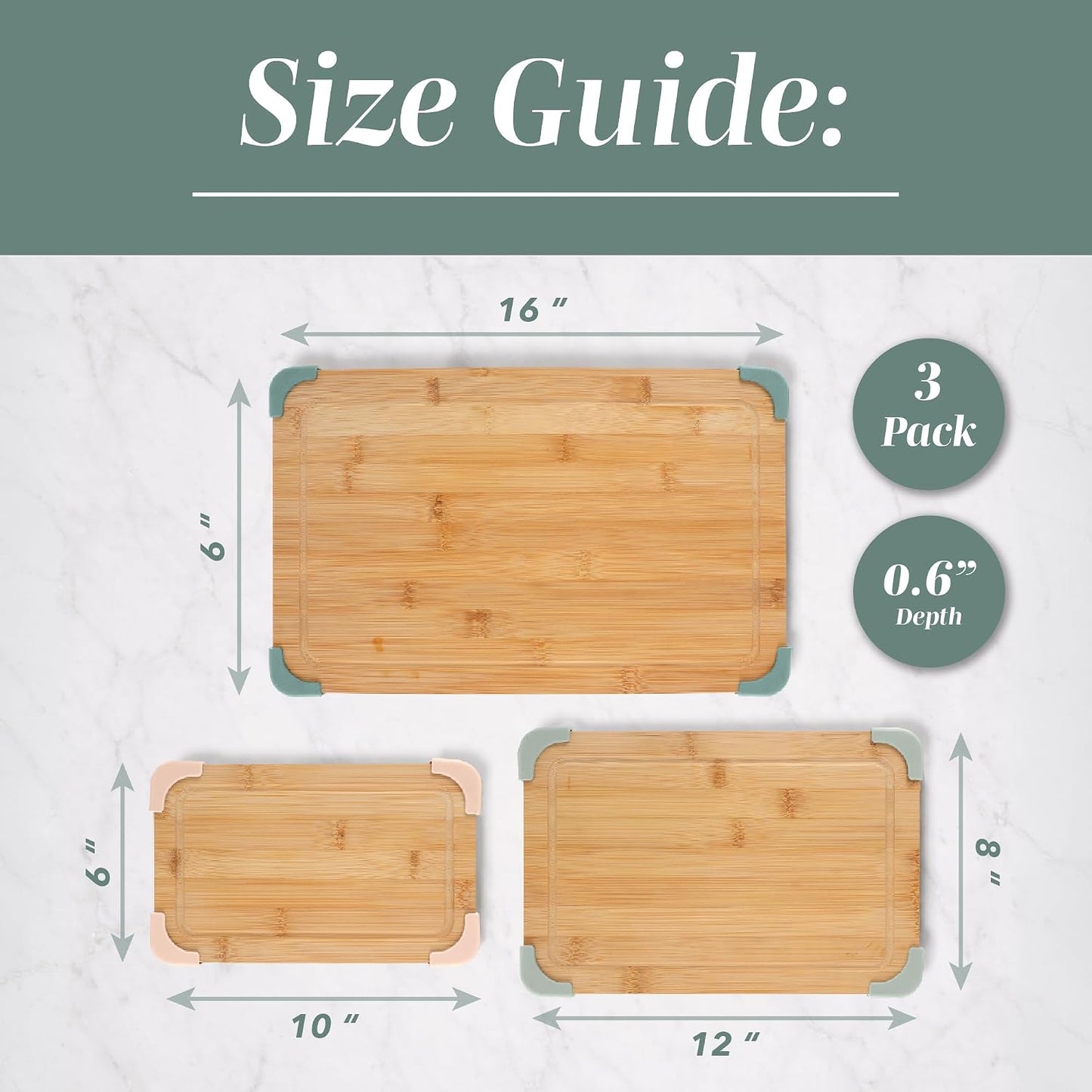 Non-Slip Cutting Board Set – Kitchen Essentials with Easy Grip Handle for Meat, Veggies, and Fruits, 3 Cutting Boards, Bamboo Non-Slip Grey